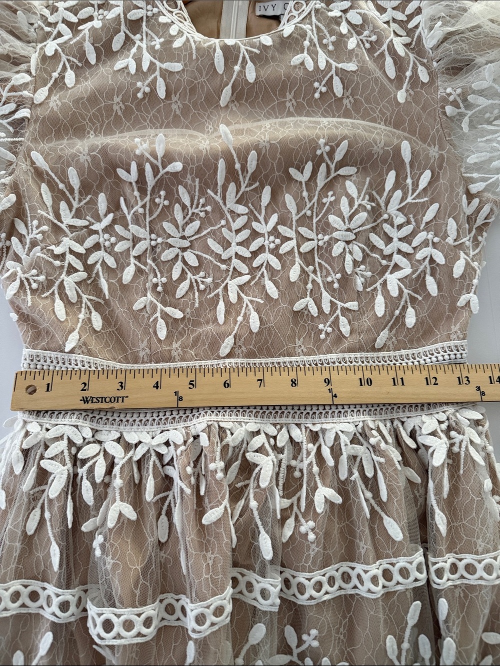 Ivy City Co Nude & White Embroidered Tulle Romantic Cottagecore size Small - Picture 8 of 11